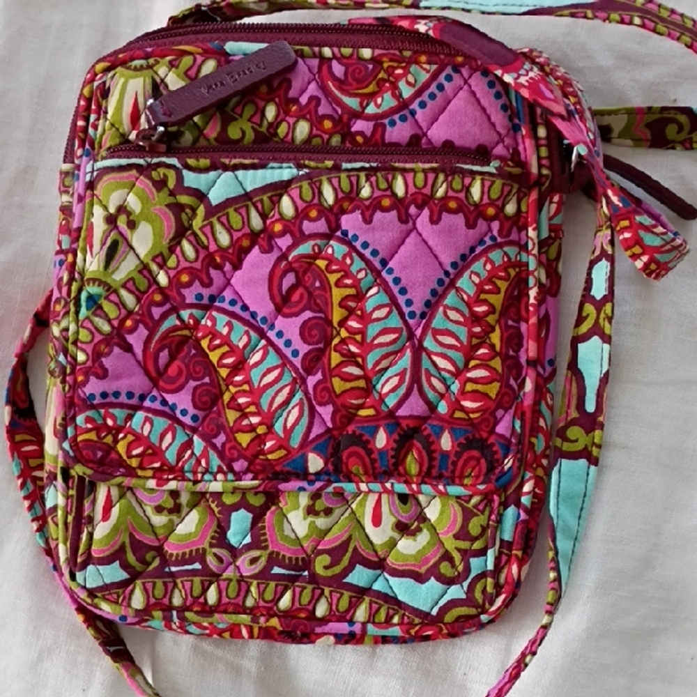 Vera Bradley Pink and Green Quilted Crossbody Bag